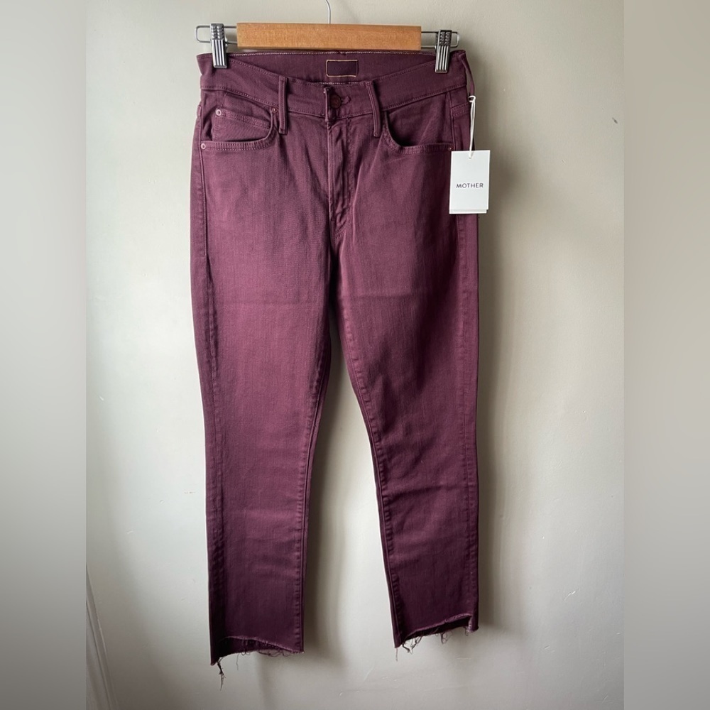 MOTHER Straight Leg Jeans in Burgundy - Picture 2 of 14